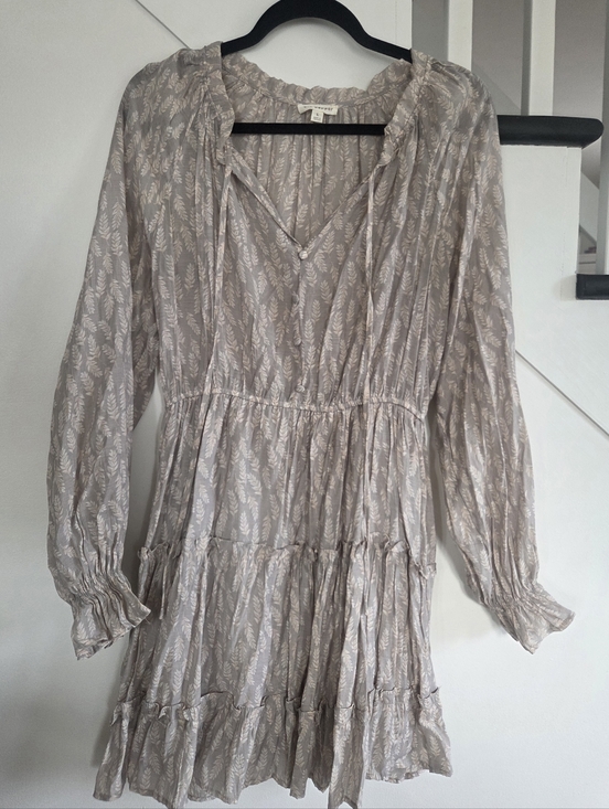 Blu Pepper Dresses & Skirts - Blu Pepper Taupe Printed Long-Sleeve Tiered Dress